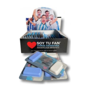 MAQUILLAJE ARGENTINA SOY TU FAN CELESTE Y BLANCO 2x2Ml