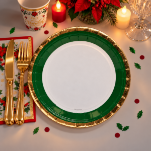 PLATO DE POLIPAPEL 17cm BORDE VERDE y DORADO x 6 un (24/144)