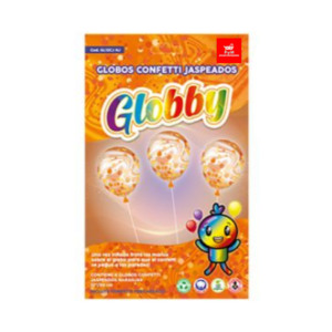 GLOBBY 12" C/CONFETTI JASPEADO NARANJA x 6 u.
