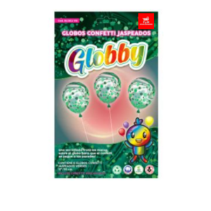 GLOBBY 12" C/CONFETTI JASPEADO VERDE x 6 u.