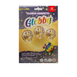 GLOBBY 12" C/CONFETTI REDONDO ESTRELLAS DOR. -  6 u.