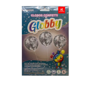 GLOBBY 12" C/CONFETTI REDONDO ESTRELLAS PLATA - 6 u.