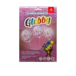 GLOBBY 12" GLOBO C/CONFETTI REDONDO ROSA  - 6 u.