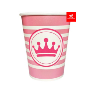 VASO DE POLIPAPEL PERLADO CORONA ROSA 266cc x 6 un.