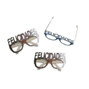 LENTES DE PAPEL FELICIDADES PLATEADOS x 4 unidades
