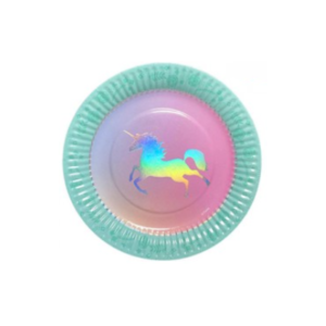 PLATO POLIPAPEL 17cm UNICORNIO IRIDISCENTE x 6 unidades