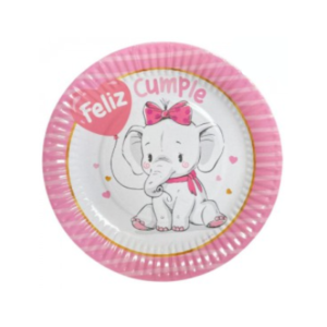 PLATO DE POLIPAPEL 17cm ELEFANTE ROSA x 6 unidades