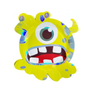 PLATO DE POLIPAPEL 17cm CON FORMA MONSTRUO x 6 un