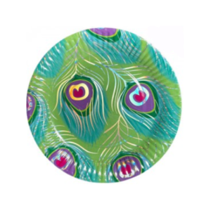 PLATO DE POLIPAPEL 17cm PAVO REAL (metalizado) x 6 un