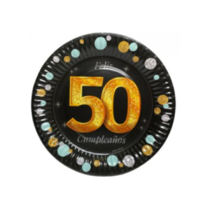 PLATO DE POLIPAPEL 17cm 50 AÑOS x 6 unidades