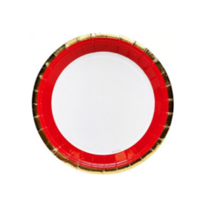 PLATO DE POLIPAPEL 17cm BORDE ROJO y DORADO x 6 un