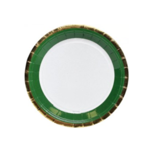PLATO DE POLIPAPEL 17cm BORDE VERDE y DORADO x 6 un