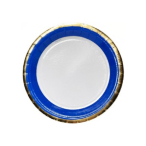 PLATO DE POLIPAPEL 17cm BORDE AZUL y DORADO x 6 un