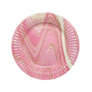 PLATO DE POLIPAPEL 17cm *MARMOLADO ROSA* x 6 u