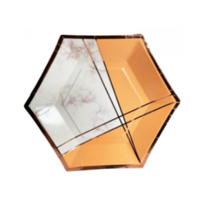 PLATO DE POLIPAPEL HEXAGONAL 17cm ROSA GOLD x 6 unidades
