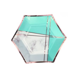 PLATO DE POLIPAPEL HEXAGONAL 17cm CELESTE PASTEL x 6 unidades