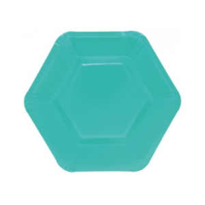 PLATO DE POLIPAPEL HEXAGONAL 17cm AQUA x 6 unidades