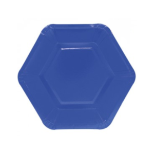 PLATO DE POLIPAPEL HEXAGONAL 17cm AZUL x 6 unidades
