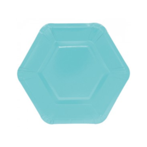 PLATO DE POLIPAPEL HEXAGONAL 17cm CELESTE x 6 unidades