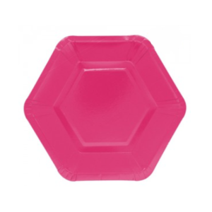 PLATO DE POLIPAPEL HEXAGONAL 17cm FUCSIA x 6 unidades