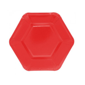 PLATO DE POLIPAPEL HEXAGONAL 17cm ROJO x 6 unidades