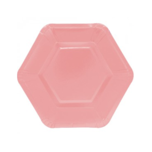 PLATO DE POLIPAPEL HEXAGONAL 17cm ROSA x 6 unidades