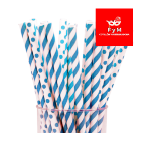 SORBETES DE POLIPAPEL RAYAS Y LUNARES CELESTE x 24 unidades