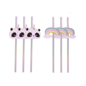 SORBETES DE POLIPAPEL DECORADO PANDA Y ARCOIRIS x 6 unidades