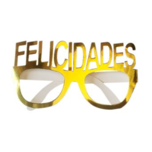 LENTES DE PAPEL FELICIDADES DORADOS x 4 unidades