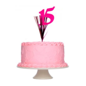 PINCHE PARA TORTAS 15 AÑOS ROSA