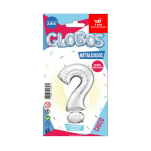 GLOBO METALIZADO CHICO - PLATEADO SIMBOLO PREGUNTA