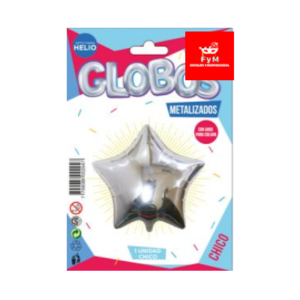GLOBO METALIZADO FORMAS ESTRELLA PLATEADO 45cm APTO HELIO
