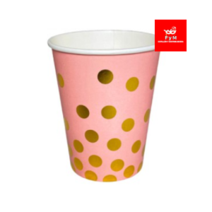 VASO DE POLIPAPEL ROSA LUNARES DORADOS 266cc x 6 un.