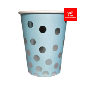 VASO DE POLIPAPEL CELESTE LUNARES PLATEADOS 266cc x 6 un.