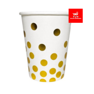 VASO DE POLIPAPEL BLANCO LUNARES DORADOS 266cc x 6 un.