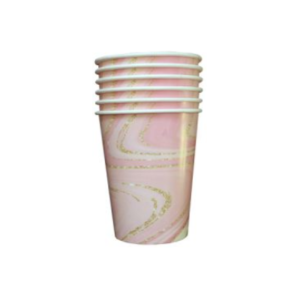 VASO DE POLIPAPEL *MARMOLADO GLITTER ROSA* 266cc x 6 un.