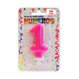 VELA NUMERO ROSA BRILLOS Nº1
