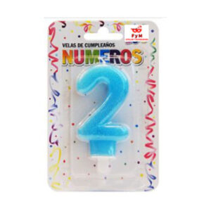 VELA NUMERO CELESTE BRILLOS Nº2
