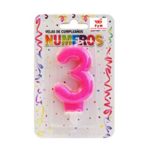 VELA NUMERO ROSA BRILLOS Nº3
