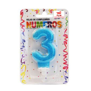 VELA NUMERO CELESTE BRILLOS Nº3