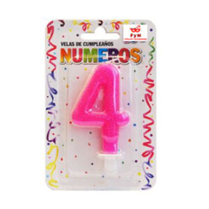 VELA NUMERO ROSA BRILLOS Nº4