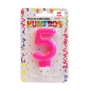 VELA NUMERO ROSA BRILLOS Nº5