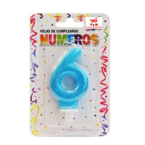 VELA NUMERO CELESTE BRILLOS Nº6
