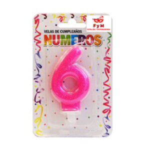 VELA NUMERO ROSA BRILLOS Nº6
