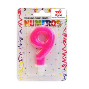 VELA NUMERO ROSA BRILLOS Nº9