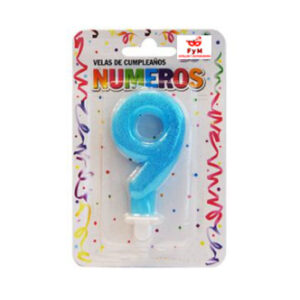 VELA NUMERO CELESTE BRILLOS Nº9