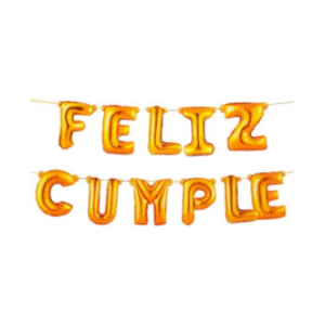 BANNER DE PAPEL SIMIL GLOBO DORADO *FELIZ CUMPLE*