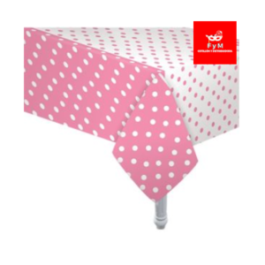 MANTEL PLASTICO LUNARES ROSAS 180cm x 130cm