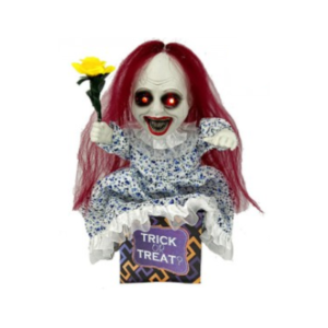 MUÑECA DIABÓLICA *TRUCO O TRATO* 35x33x12,2cm Luz, sonido y mueve la cabeza. 3AAA (no incluidas)