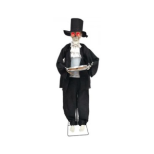 ESQUELETO MAYORDOMO C/ BANDEJA Luz, y sonido 112x32x26,5cm Pilas incluidas